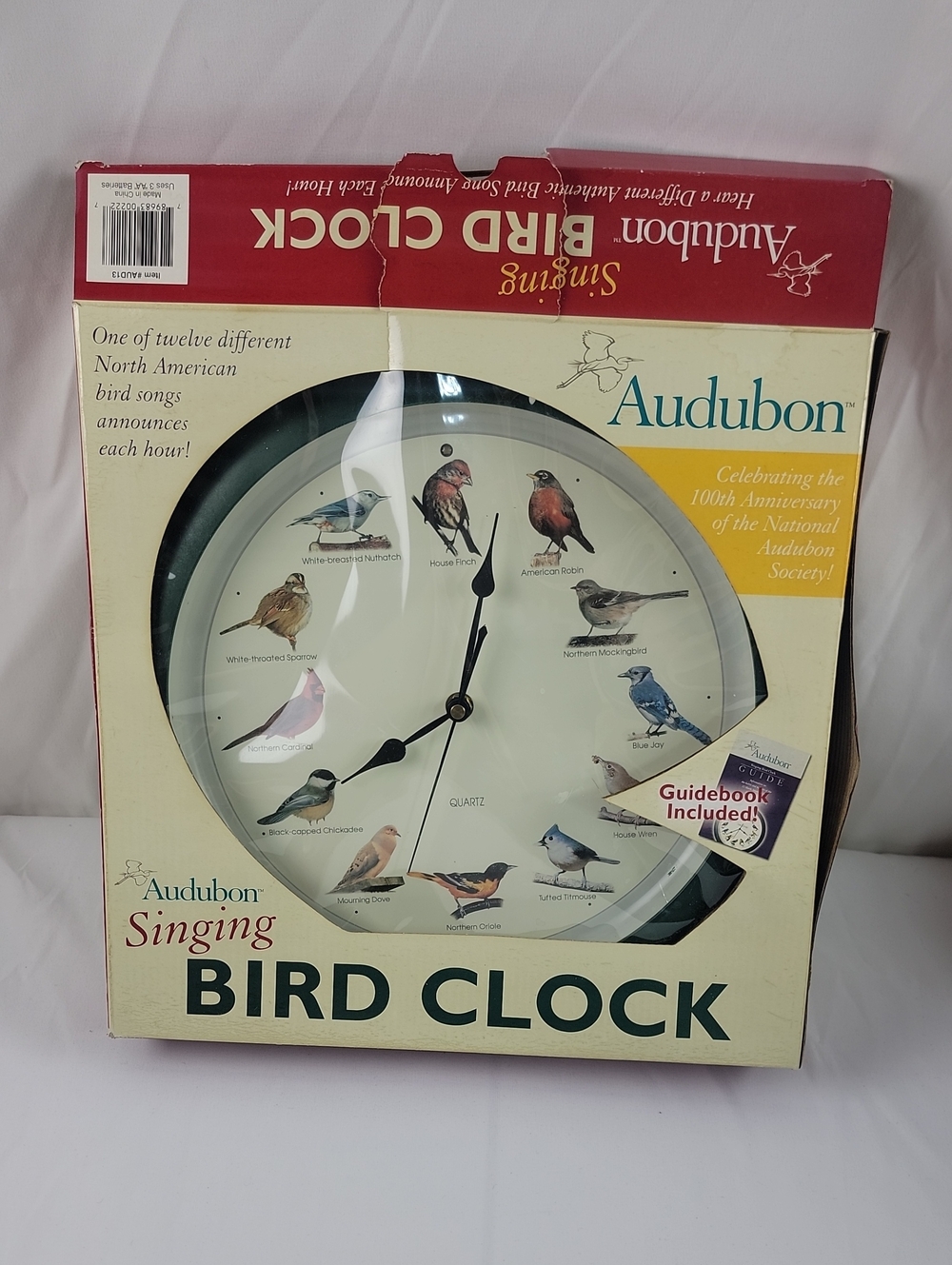 Audubon Bird Clock Singing Sounds National Society 13 1/4" Wall Green WORKS VTG